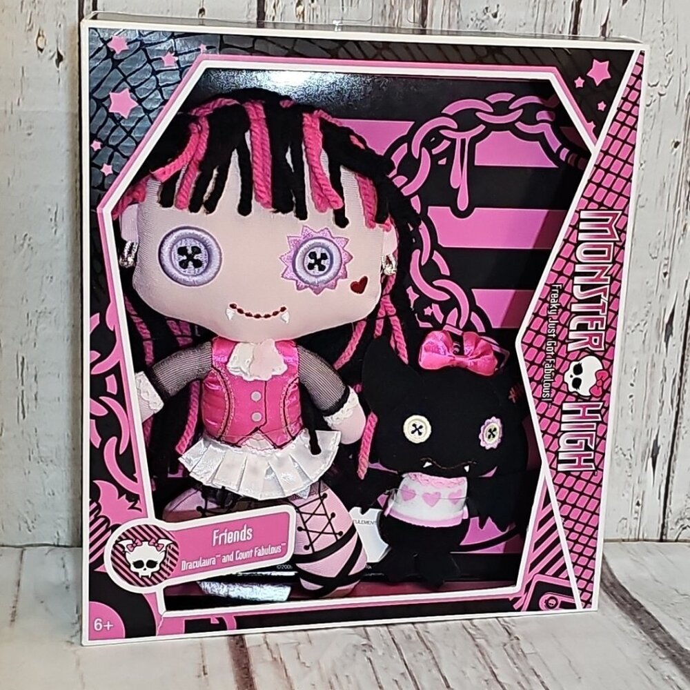 Monster High Plush Draculaura & Count Fabulous Rag Doll 9" Yarn Hair 2009 New